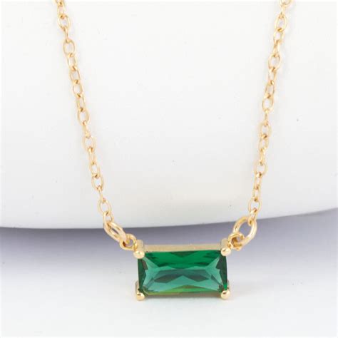 Emerald Rectangle Necklace Green Emerald Gold Necklace Etsy