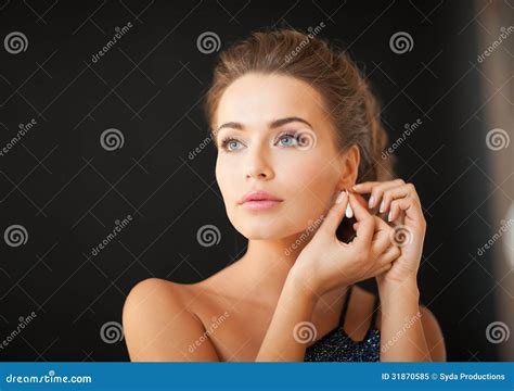 Woman With Diamond Earrings Stock Image Image Of Jewels Evening