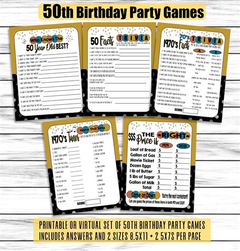 50th Birthday Party Activities Printable Virtual 70s Themed Birthday