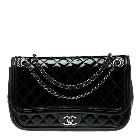 Chanel Black Quilted Patent Leather Classic Flap Bag Chanel The