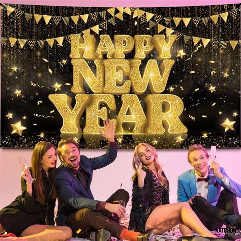 Katchon Xtralarge Happy New Year Banner For Decorations 72x44 Inch