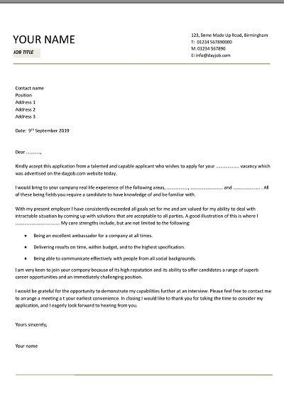 An application letter also known as a cover letter is a document accompanied by the curriculum vitae when applying for a job. Cover letter examples for different job roles in 2019 - Dayjob