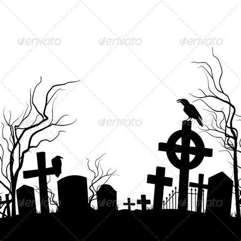 Cemetery Halloween Silhouettes Graveyard Tattoo Halloween Drawings