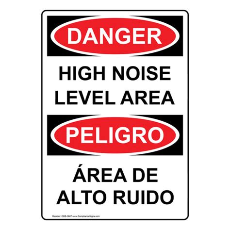 Vertical High Noise Level Area Bilingual Sign OSHA DANGER