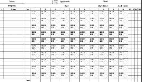 Baseball Scorecard Excel Template Printable Baseball