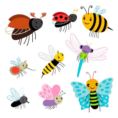 Colección De Insectos Voladores Abeja De Dibujos Animados Mariposa