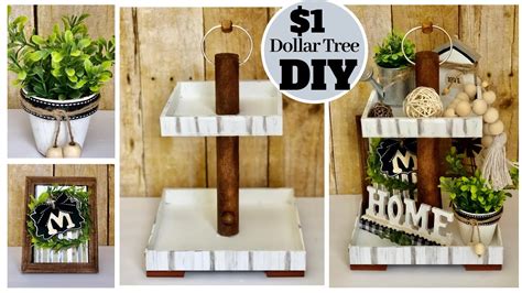 Dollar Tree DIY Rustic Farmhouse Home Decor Tier Tray July YouTube