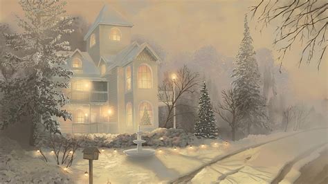 Wallpaper House Victorian Christmas Snow Winter Landscape