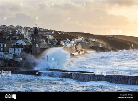Huge Waves Generated By Winter Storms Hit The Cornish Coastline At
