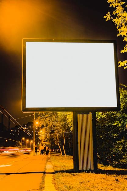 Free Photo Blank Billboard On The Roadside Of The City At Night