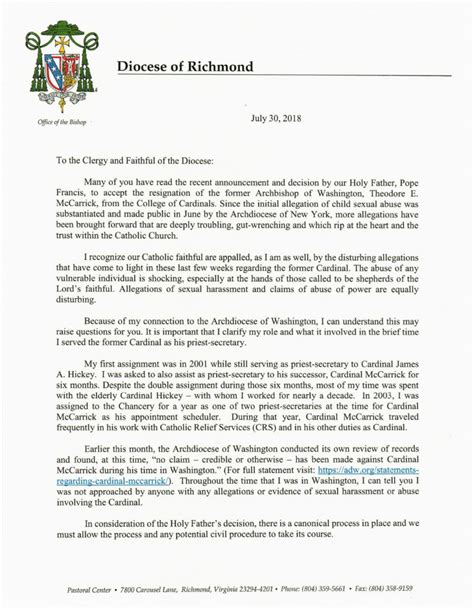 Letter To The Clergy And Faithful Of The Diocese