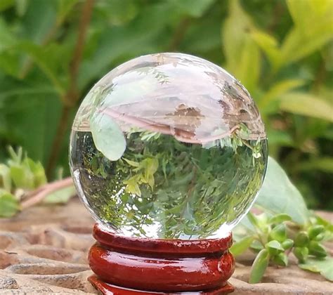 Clear Glass Crystal Ball Wood Stand Dainty Travel Bag 40mm Divination
