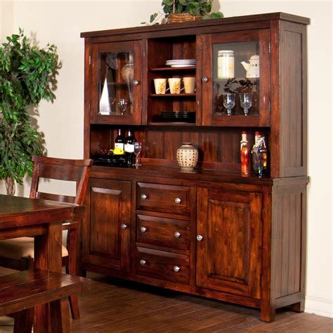 Perfect for transitional, traditional, or mission décor, this china cabinet has genuine slate accents and a distressed finish to create a rustic, casual ambiance. Vineyard 2-Piece China Cabinet with Glass Hutch Doors by ...