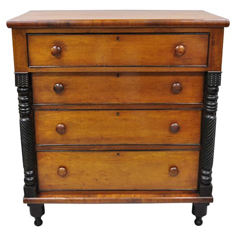 Antique American Federal Sheraton Mahogany Empire Tall Chest Dresser At