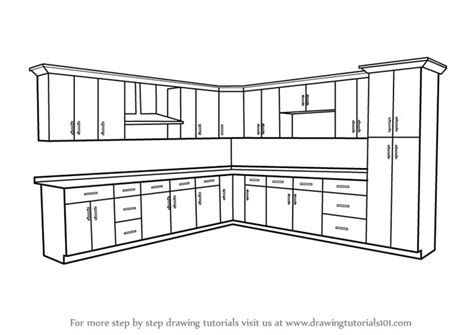 How to Draw Kitchen Cabinets step by step, learn drawing by this