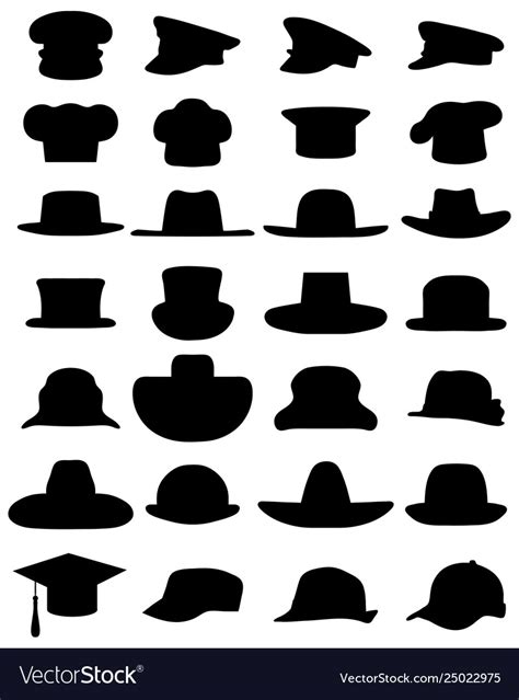 Silhouettes Various Caps And Hats Royalty Free Vector Image
