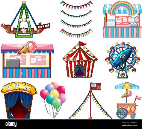 Set Of Circus Items On White Background Illustration Stock Vector Image