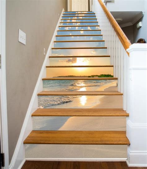 3d Beach Sunset 321 Stair Risers Aj Wallpaper
