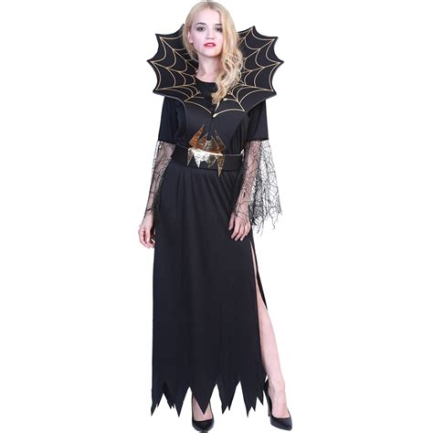 Adult Womans Spider Lady Black Widow Gothic Witch Halloween Costume On