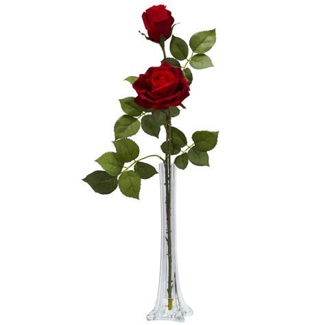 Roses W Tall Bud Vase Silk Flower Arrangement