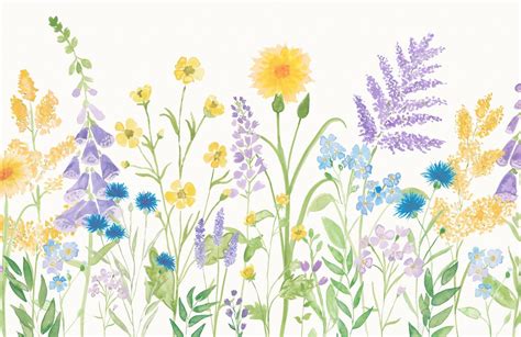 Lilac And Green Wildflower Watercolor Wallpaper Mural Hovia