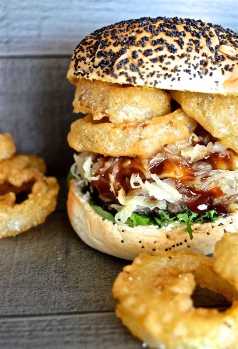Bbq Beef Burgers With Crispy Beer Battered Onion Rings