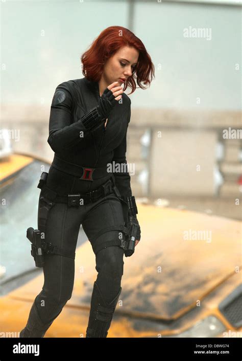 Scarlett Johansson On The Film Set Of The Avengers Shooting On
