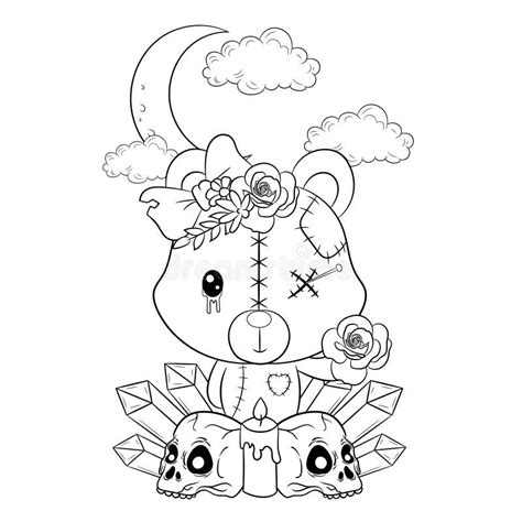 Creepy Kawaii Pastel Goth Teddy Bear Coloring Page Stock Vector Illustration Of Moon Pastel