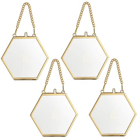 Buy Juxyes Set Of 4 Hexagon Mini Brass Wall Hanging Photo Frame Golden