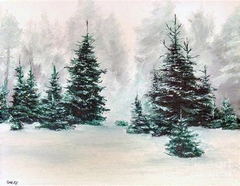 Evergreen Stand In Snow Painting By Shane Daley Fine Art America