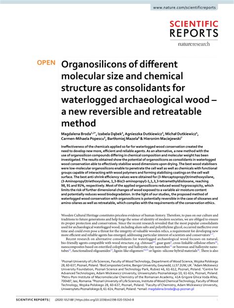 Pdf Organosilicons Of Different Molecular Size And Chemical Structure As Consolidants For