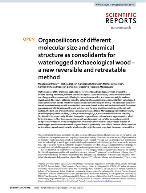 PDF Organosilicons Of Different Molecular Size And Chemical Structure As Consolidants For