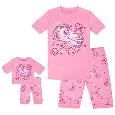 Hde Girls Unicorn Pajamas With Matching Doll Outfit Cotton Pajama Set For Girls Pink Cloud