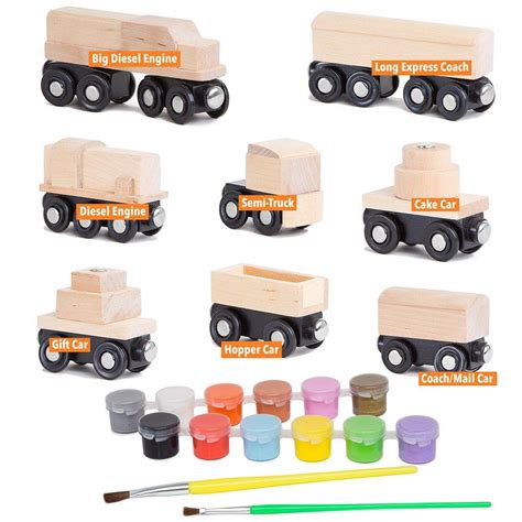 Orbrium Toys 8 Unpainted Train Cars For Wooden Railway Compatible With