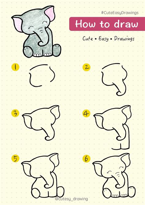 How To Draw Cute Elephant Step By Step Tutorial Cute Elephant