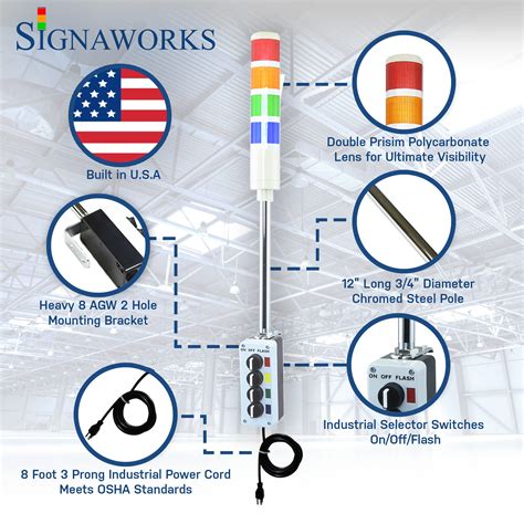 Signaworks 4 Stack Super Bright Led Andon Tower Light 3 Pos On Off