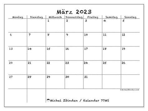 Kalender März 2023 Zum Ausdrucken “77ms” Michel Zbinden De