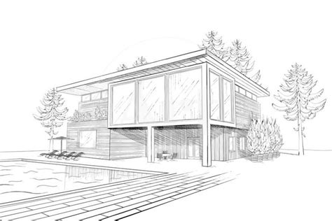 Sketch Of Modern House With Swimming Pool Art Print Alchena Art