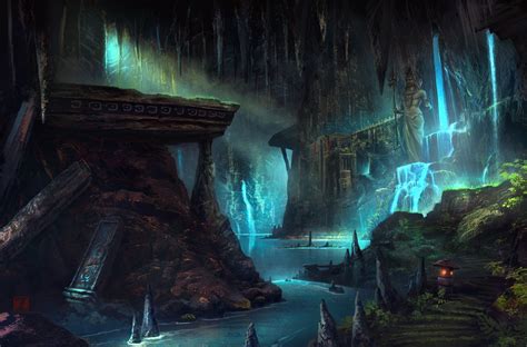 Cave Nagas Сергей Забелин Fantasy Landscape Concept Art Fantasy Places