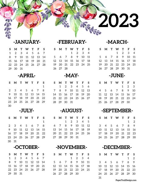 2023 Year At A Glance Calendar