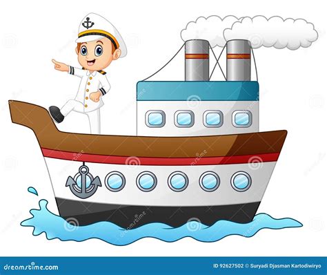 Capitán De Buque De La Historieta Que Señala En Una Nave Ilustración