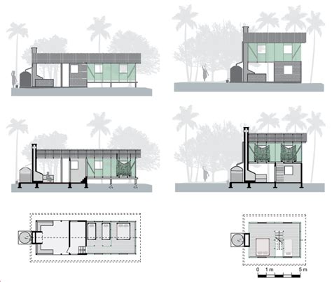 In this house plan, there are two twin houses are available. Construction plan drawings (elevation, cross-section, and ...