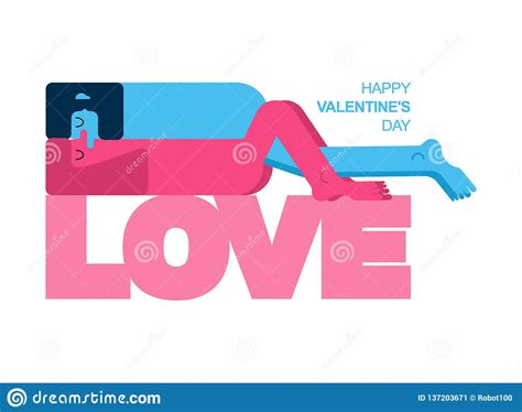Valentine Card Valentine`s Day Greeting Card Lovers Man And Woman Love Two Figures Of