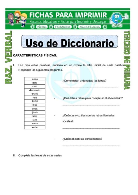 Ficha Uso De Diccionario Para Tercero De Primaria Language Messages
