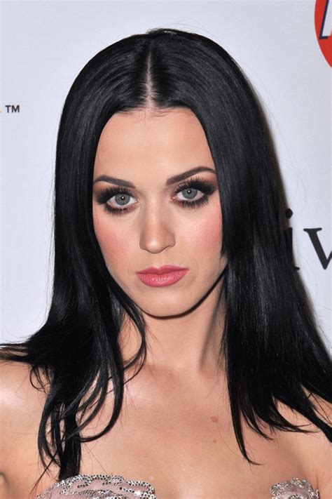 Katy Perry Straight Black Angled Hairstyle Steal Her Style