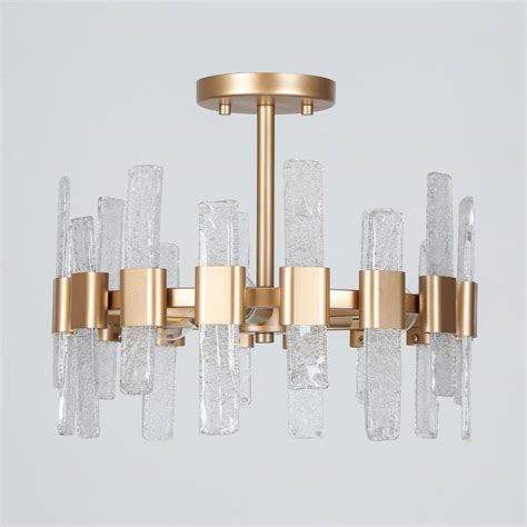 Uolfin Modern Kitchen Chandelier Ceiling Light In Light Gold Drum Cylinder Semi Flush