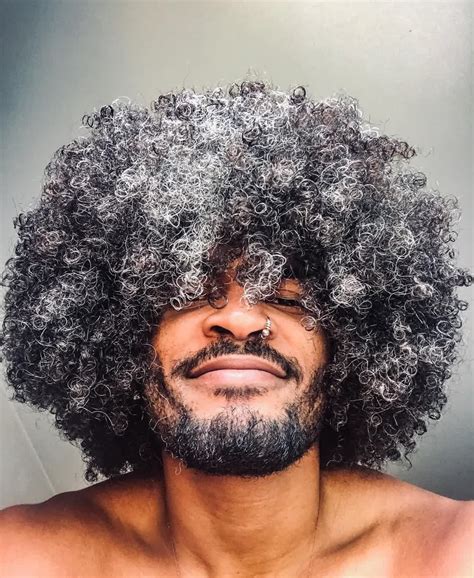 An Onyx Grey And Ivory Afro In 2021 Grey Hair Black Man Long Hair