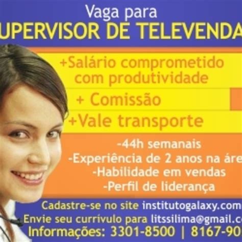 Abriu vaga para Supervisor de Televendas Mande o seu currículo
