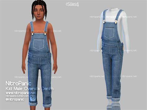 Kid Uni Overall Denim Long Sleeve & Kid Male Overall Denim for The sims 4