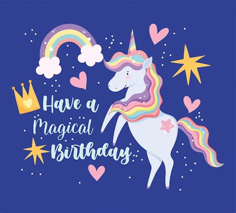 Premium Vector Happy Birthday Card With Unicorn With Rainbow Hair
